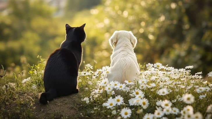 En glad hund og katt passet på av en lokal passer